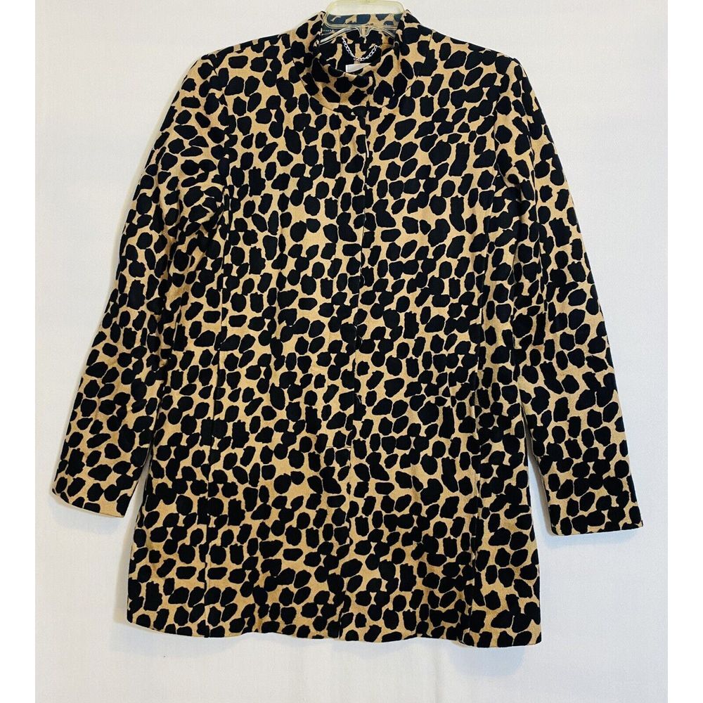 Ecru Ladies Coat Leopard Print Pattern Large Style 255211 Soft Button Closure